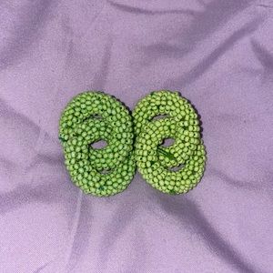 Green Round Beaded Earrings